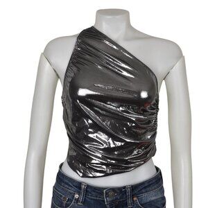 NWT Cider Silver Metallic One-Shoulder Crop Top Size Large
